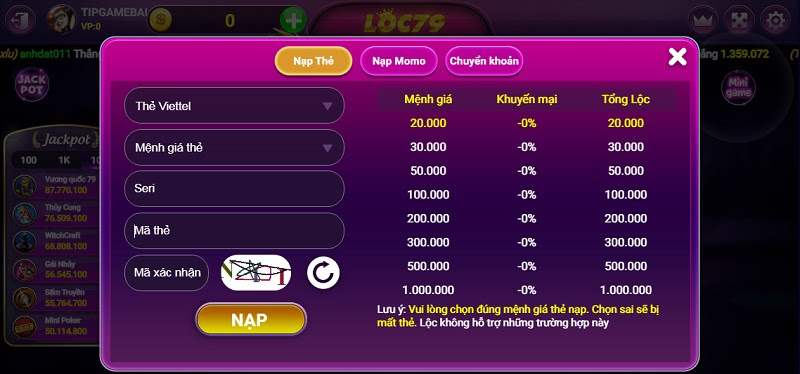 Cách nạp tiền vào tài khoản