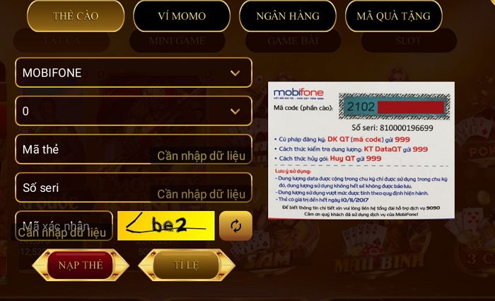 Cách nạp/rút tiền tại cổng game