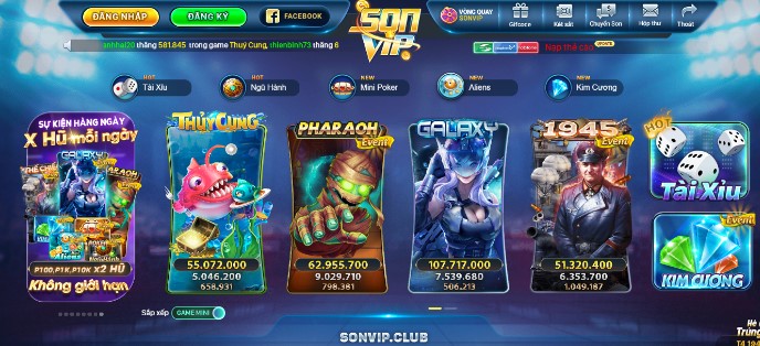 Các sản phẩm game chính tại Sonvip