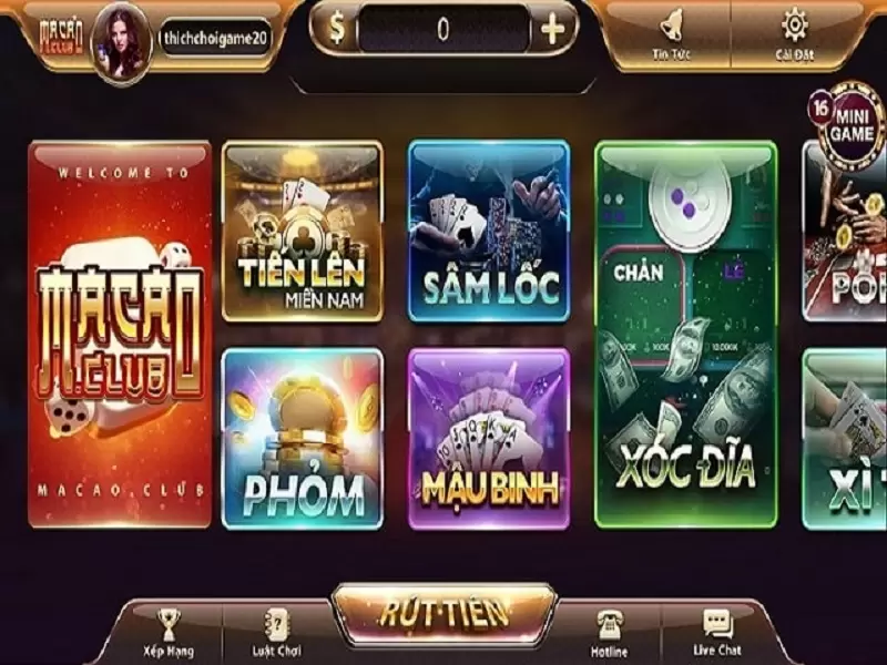 Rất nhiều tựa game đặc sắc có tại Macau club