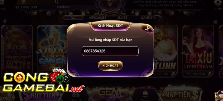 Đổi mật khẩu và kích hoạt số điện thoại Gemwin