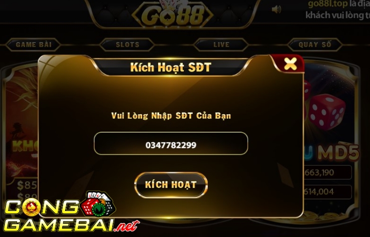 Hướng dẫn kích hoạt số điện thoại tại Go88